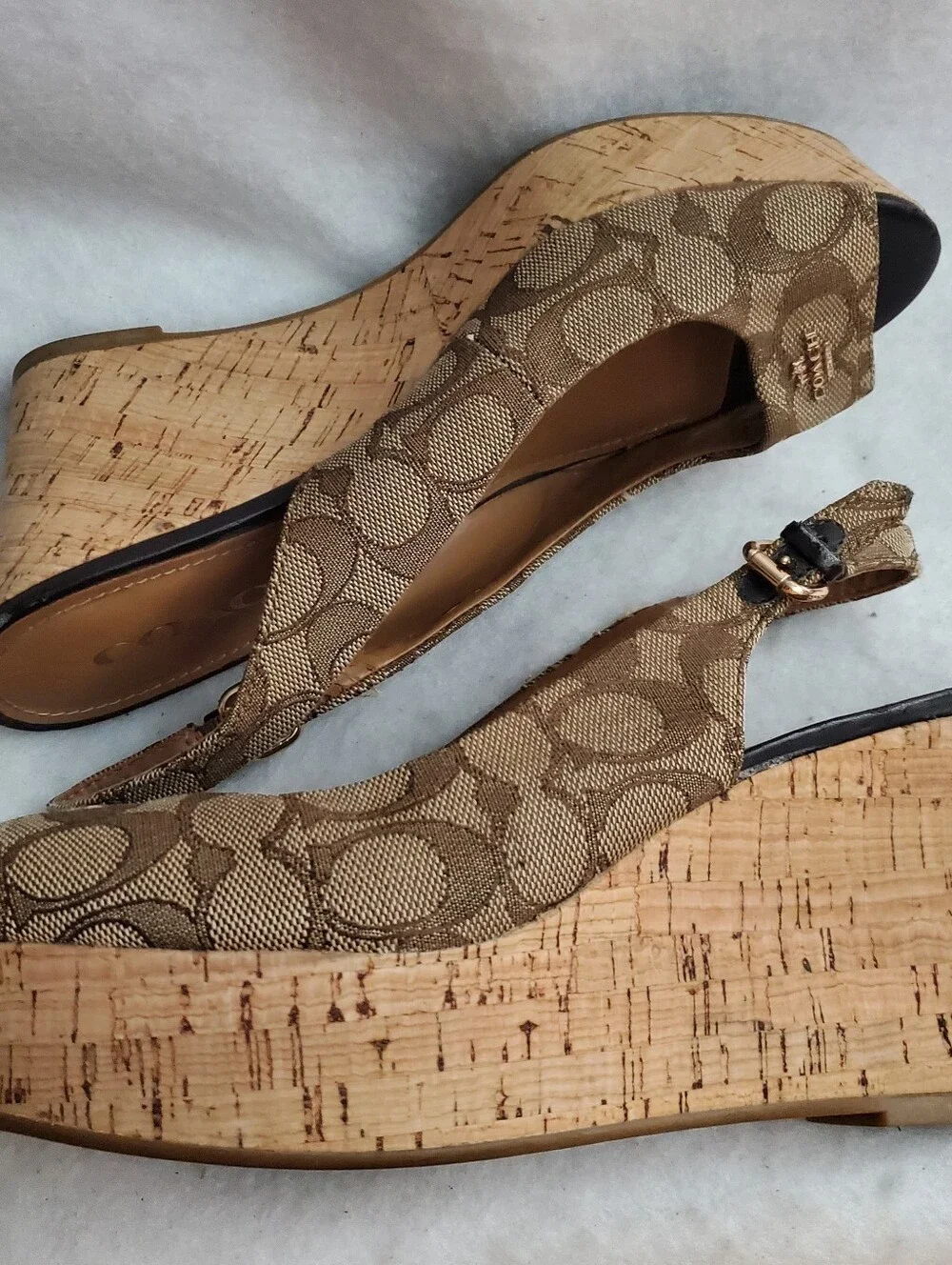 Coach Brown Signature Canvas Cork Platform Wedges